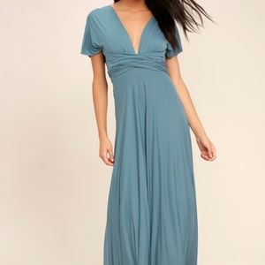 Lulu's Tricks of the Trade Slate Blue Maxi Dress